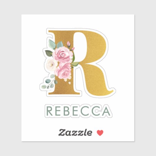 Monogram Roze Waterverf Floral Custom Sticker (Vel)