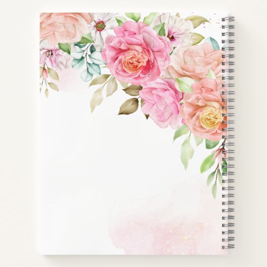 Monogram roze Waterverf Floral Girly op persoonlij Notitieboek (Achterkant)