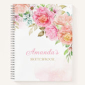 Monogram roze Waterverf Floral Girly op persoonlij Notitieboek (Voorkant)