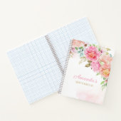 Monogram roze Waterverf Floral Girly op persoonlij Notitieboek (Binnen)