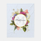 Monogram  roze Waterverf Flowers Fleece Deken (Voorkant)