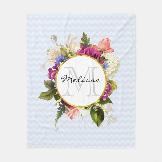 Monogram roze Waterverf Flowers Fleece Deken (Voorkant)