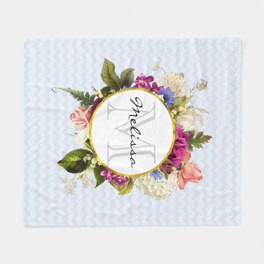 Monogram  roze Waterverf Flowers Fleece Deken (Voorkant (Horizontaal))