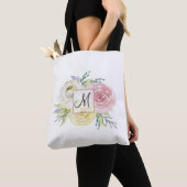 Monogram roze Waterverf Flowers Tote Bag (Dichtbij)