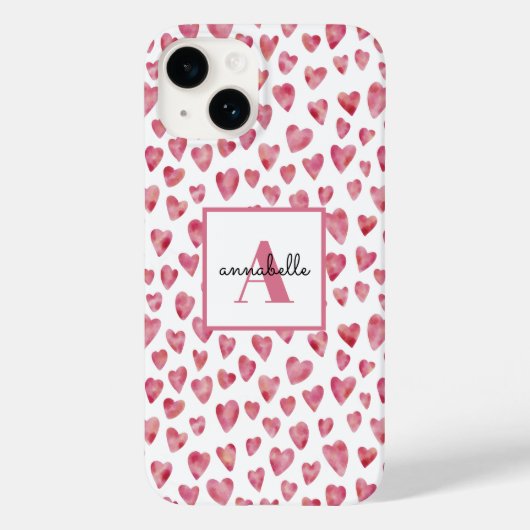 Monogram roze Waterverf Hartpatroon Case-Mate iPhone Case (Achterkant)