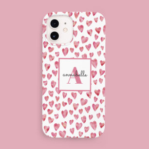 Monogram roze Waterverf Hartpatroon Case-Mate iPhone 14 Hoesje