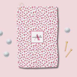 Monogram roze Waterverf Hartpatroon Golfhanddoek