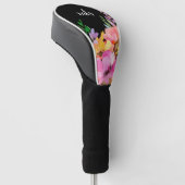 Monogram Roze Waterverf Trendy Floral Black Golfheadcover (Schuin)
