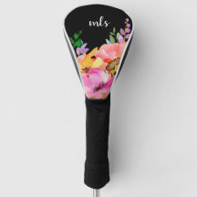 Monogram Roze Waterverf Trendy Floral Black