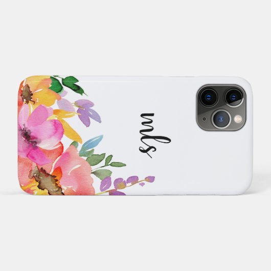 Monogram Roze Waterverf Trendy Floral Case-Mate iPhone Case (Achterkant (horizontaal))