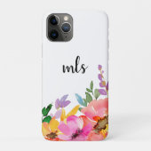 Monogram Roze Waterverf Trendy Floral Case-Mate iPhone Case (Achterkant)