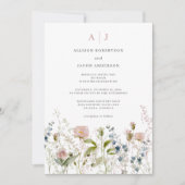 Monogram Roze Wildflower Floral Wedding Kaart (Voorkant)