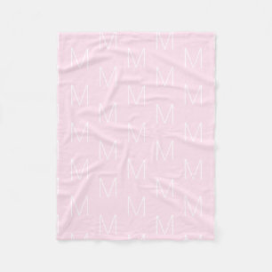 Monogram roze wit aangepast initiaal letter patroo fleece deken