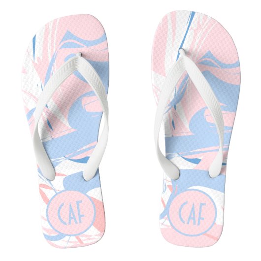 Monogram Roze Wit Blauwe Draai Abstract Slippers Teenslippers (Voetbed)