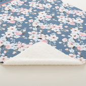 Monogram Roze Wit Donkerblauw Bloem Bloemen Sherpa Deken (3/4)