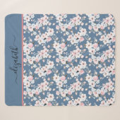 Monogram Roze Wit Donkerblauw Bloem Bloemen Sherpa Deken (Voorkant (horizontaal))