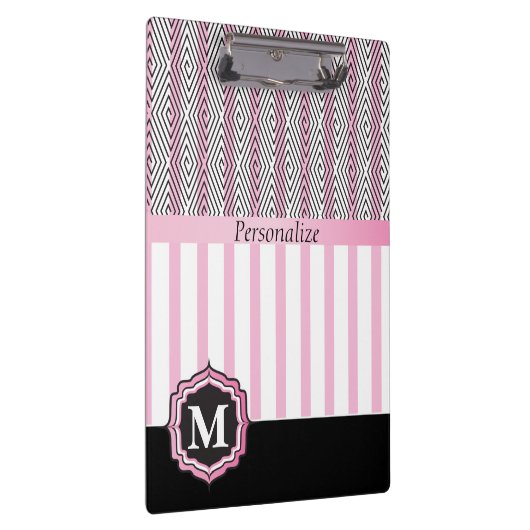 Monogram roze, wit en zwart klembord (Rechts)