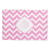 Monogram Roze & Wit Geometrische Zigzag Chevron Kussensloop (Achterkant)