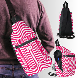 Monogram roze wit golvende strepen psychedelisch sling bag