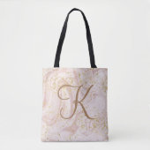 Monogram Roze Wit Marmer Werveling Goud Glitters Tote Bag (Voorkant)