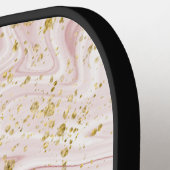 Monogram Roze Wit Marmer Werveling Gouden Glitter Pickleball Paddle (Links Detail)