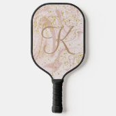 Monogram Roze Wit Marmer Werveling Gouden Glitter Pickleball Paddle (Achterkant)