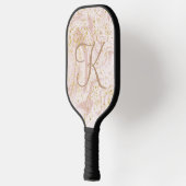 Monogram Roze Wit Marmer Werveling Gouden Glitter Pickleball Paddle (Links)
