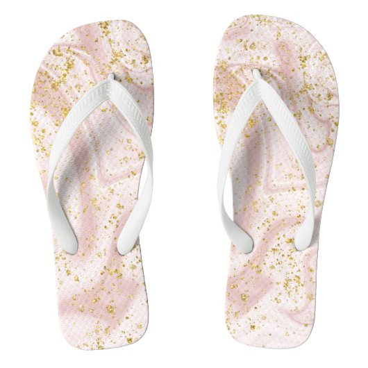 Monogram Roze Wit Marmer Werveling Gouden Glitters Teenslippers (Voetbed)
