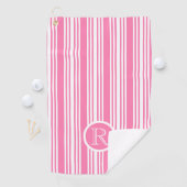 Monogram Roze wit Strepen Patroon Gepersonaliseerd Golfhanddoek (Insitu)