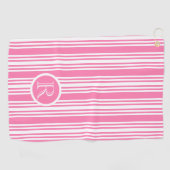 Monogram Roze wit Strepen Patroon Gepersonaliseerd Golfhanddoek (Horizontaal)