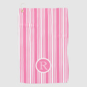 Monogram Roze wit Strepen Patroon Gepersonaliseerd Golfhanddoek (Voorkant)