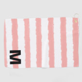 Monogram Roze Wit Waterverf Strepen Golfhanddoek (Horizontaal)