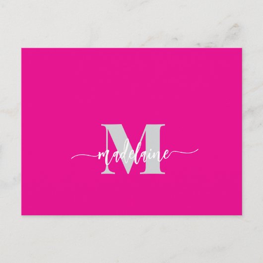 Monogram Roze Wit Zilver Kleur Persoonlijk Briefkaart (Voorkant)
