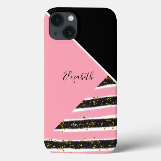 Monogram Roze Wit Zwart Goud Glitter Trendy Case-Mate iPhone Case (Achterkant)