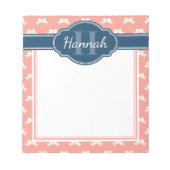 Monogram roze witte boompatroonmarinemonogram notitieblok (Voorkant)