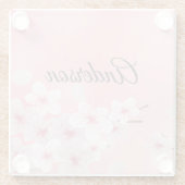 Monogram Roze Witte Cherry Blossom Floral Flowers Glazen Onderzetter (Achterkant)