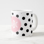 Monogram roze witte en zwarte pooldots grote koffiekop (Voorkant rechts)