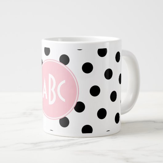 Monogram roze witte en zwarte pooldots grote koffiekop (Voorkant rechts)