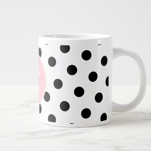 Monogram roze witte en zwarte pooldots grote koffiekop (Rechts)
