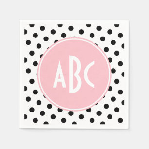 Monogram roze witte en zwarte pooldots servet