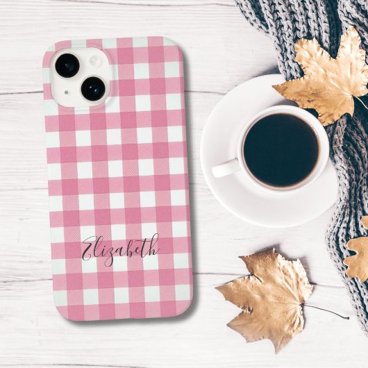 Monogram roze witte geruite Buffalo ruitjespatroon Case-Mate iPhone Case