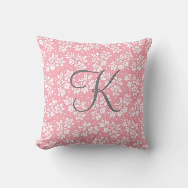 Monogram roze witte grijze flacon kussen (Voorkant)