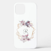 Monogram Roze Witte Magnolias Bird Lijst Case-Mate iPhone Case (Achterkant)