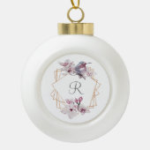 Monogram Roze witte Magnolias Bird Lijst Cera Keramische Bal Ornament (Voorkant)
