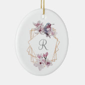 Monogram Roze Witte Magnolias Bird Lijst Keramisch Ornament (Rechts)
