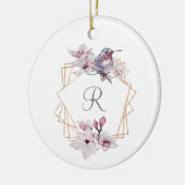 Monogram Roze Witte Magnolias Bird Lijst Keramisch Ornament (Links)