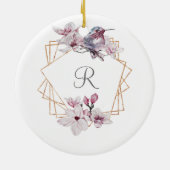 Monogram Roze Witte Magnolias Bird Lijst Keramisch Ornament (Achterkant)