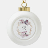 Monogram Roze Witte Magnolias Bird Lijst Keramische Bal Ornament (Voorkant)