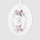 Monogram Roze Witte Magnolias Bird Lijst Ornament (voorkant)