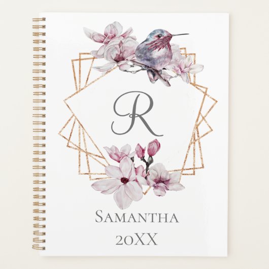 Monogram Roze Witte Magnolias Bird Lijst Planner (Voorkant)